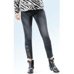 Anthrazitfarbene bader Ankle-Jeans mit Strass mit Reißverschluss aus Denim für Damen Größe XL 
