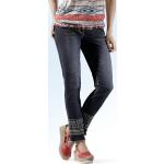 Anthrazitfarbene Bestickte Ethno bader Jeans mit Stickerei mit Reißverschluss aus Denim für Damen Größe L 