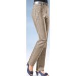 Sandfarbene ASCARI Stretch-Jeans mit Strass mit Reißverschluss aus Denim für Damen Größe XL 