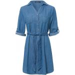Blaue Midi V-Ausschnitt Midikleider & knielange Kleider aus Denim für Damen Größe M 