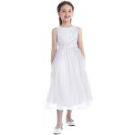 Weiße Elegante Ärmellose Kinderfestkleider mit Pailletten mit Reißverschluss aus Mesh Handwäsche für Mädchen Größe 152 