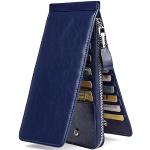 Blaue Damenportemonnaies & Damenwallets mit Reißverschluss aus Leder mit RFID-Schutz 