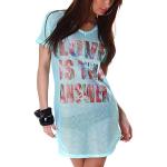 Reduzierte Türkise Jela London Love V-Ausschnitt T-Shirts durchsichtig aus Mesh für Damen Einheitsgröße für Partys für den für den Sommer 