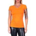 Orange Unifarbene Kurzärmelige Jela London Basic V-Ausschnitt T-Shirts enganliegend für Damen Übergrößen für den für den Sommer 
