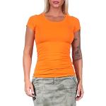 Orange Unifarbene Kurzärmelige Jela London Basic Rundhals-Ausschnitt T-Shirts enganliegend für Damen Größe XL für den für den Sommer 