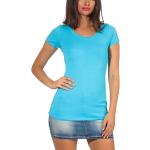 Hellblaue Unifarbene Kurzärmelige Jela London Basic Rundhals-Ausschnitt T-Shirts enganliegend für Damen Größe L für den für den Sommer 