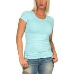 Reduzierte Türkise Unifarbene Kurzärmelige Jela London Basic Rundhals-Ausschnitt T-Shirts enganliegend für Damen Größe XS für den für den Sommer 