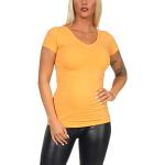 Orange Unifarbene Kurzärmelige Jela London Basic V-Ausschnitt T-Shirts enganliegend für Damen Größe XL für den für den Sommer 