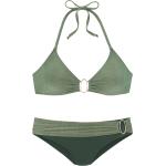 Olivgrüne Color Blocking Neckholder-Bikinis aus Polyamid ohne Bügel für Damen Größe XS 