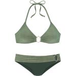Olivgrüne Color Blocking Neckholder-Bikinis aus Polyamid ohne Bügel für Damen Größe XL 