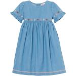 Blaue Bestickte Kurzärmelige Jette Joop Kinderjeanskleider aus Baumwolle für Mädchen Größe 134 