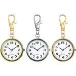 JewelryWe 3pcs Taschenuhr mit Karabiner Schlüsselanhänger Quarzuhr Analog Strass Uhr für Ärzte Krankenschwestern Sanitäter Köche Gold Weiß