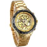 Reduzierte Goldene Automatik Herrenarmbanduhren aus Edelstahl stoßfest mit Mineralglas-Uhrenglas mit Goldarmband 
