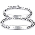 Silberne JewelryWE Partnerarmbänder aus Stahl graviert für Damen zur Hochzeit 