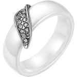 Nickelfreie Weiße Elegante JewelryWE Keramik Ringe aus Edelstahl mit Strass für Damen Größe 52 zum Muttertag 
