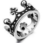 Silberne Retro JewelryWE Kronenringe aus Edelstahl graviert für Herren Größe 52 