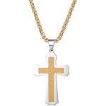 JewelryWe Kreuz Kette Herren Edelstahl: Sandgestrahlt Satiniert Kruzifix Kreuz Anhänger mit 22 Zoll Weizenkette Halskette für Männer Gold Silber