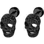 Schwarze JewelryWE Totenkopf-Ohrstecker mit Halloween-Motiv aus Stahl für Herren zum Vatertag 