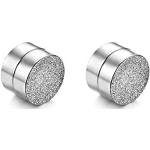 Silberne JewelryWE Runde Magnet-Ohrringe sandgestrahlt aus Edelstahl für Jungen 