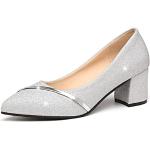 Silberne Elegante Spitze Blockabsatz High Heels & Stiletto-Pumps mit Riemchen aus Leder für Damen Größe 37 für den für den Sommer 
