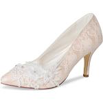 Pinke Pfennigabsatz High Heels & Stiletto-Pumps mit Strass aus Satin für Damen Größe 39 für die Braut 