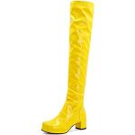 Gelbe Lack-Optik Runde Damenoverkneestiefel mit Reißverschluss aus Lackleder Größe 40 