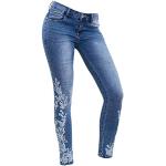 Reduzierte Hellblaue Unifarbene Casual Slim Fit Jeans aus Denim für Damen Größe L Große Größen für Partys 
