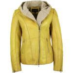 Gelbe Jilani Übergangsjacken mit Reißverschluss aus Leder mit Kapuze für Damen Größe XL 