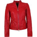 Rote Jilani Stehkragen Übergangsjacken mit Reißverschluss aus Leder mit Kapuze für Damen Größe M 