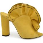 Reduzierte Senfgelbe Jimmy Choo Offene High Heels & Stiletto-Pumps aus Veloursleder für Damen Größe 34,5 mit Absatzhöhe über 9cm 