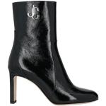 Schwarze Jimmy Choo Runde Pfennigabsatz High Heel Stiefeletten & High Heel Boots mit Reißverschluss aus Leder für Damen Größe 36 