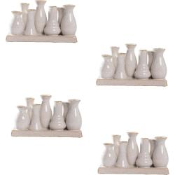 Jinfa 4 Set aus 7 kleinen Vasen auf festem Sockel | handgefertigte Blumenvasen Tischdeko | Antik-Weiß - 4262403681873