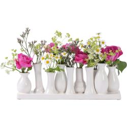 H&D Manufaktur Jinfa Handgefertigte kleine Keramik Deko Blumenvasen Set aus 10 Vasen in weiß - weiß Keramik VAS058