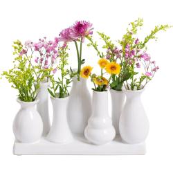 H&D Manufaktur Jinfa Handgefertigte kleine Keramik Deko Blumenvasen Set aus 7 Vasen in weiß - weiß Keramik VAS057