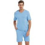 Himmelblaue Unifarbene Pyjamas kurz für Herren Größe XL 2-teilig für den für den Sommer 
