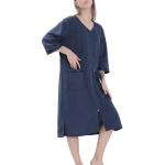 Reduzierte Marineblaue Maxi Bademäntel lang mit Reißverschluss aus Microfaser für Damen für den für den Sommer 