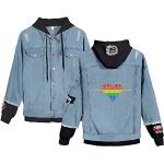 Blaue Atmungsaktive LGBT Lesbian Pride Midi Jeansjacken mit Kapuze aus Denim mit Kapuze für Damen Größe XXL Weihnachten 