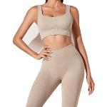 JN JANPRINT Workout-Outfits für Frauen 2-Teiliges Set,Nahtlos Yoga-Outfits Hohe Taille Leggings+Sport-BH Damen Trainingsanzüge Set(Khaki,M)