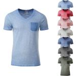 Pinke Kurzärmelige James & Nicholson Bio V-Ausschnitt Shirts mit Tasche aus Jersey für Herren Größe XL 