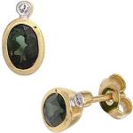 Grüne Elegante Jobo Ovale Diamant Ohrringe aus Gelbgold 14 Karat mit Turmalin für Damen 