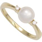 Goldene Elegante Jobo Goldringe aus Gold 14 Karat mit Echte Perle für Damen Größe 56 