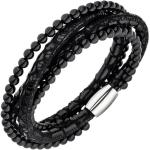Schwarze Jobo Edelstein Armbänder aus Leder mit Onyx für Damen 