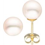 Goldene Jobo Runde Perlenohrringe aus Gelbgold 14 Karat mit Echte Perle für Damen 