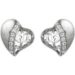Silberne Jobo Herzohrstecker aus Silber mit Zirkonia für Damen 