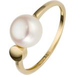 Goldene Jobo Runde Damenperlenringe aus Gelbgold 14 Karat mit Echte Perle 