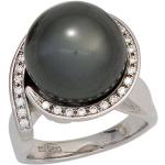 Silberne Jobo Damenperlenringe mit Echte Perle Größe 56 