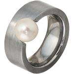 Silberne Jobo Edelstahlringe matt aus Edelstahl mit Echte Perle für Damen Größe 50 