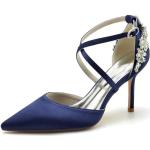Marineblaue Elegante High Heels & Stiletto-Pumps mit Strass in Normalweite aus Satin für Damen Größe 37 für die Braut 