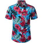 Reduzierte Himmelblaue Blumenmuster Oversize Kurzärmelige Stehkragen Hawaiihemden für Herren Größe XXL für den für den Sommer 