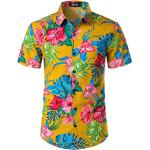 Reduzierte Gelbe Blumenmuster Casual Kurzärmelige Stehkragen Hawaiihemden für Herren Größe S für den für den Sommer 